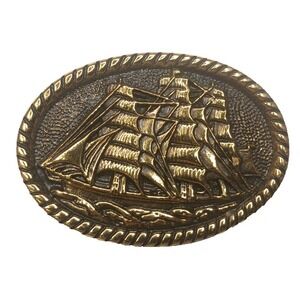 1985 VTG Sailing Ship 1.5" x 2.5" Brass Belt Buckle‎ BTS Solid Brass Specialtes
